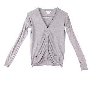 Lacoste Women Cardigan Sweater 34 Button Long Sleeve Soft Gray Lightweight